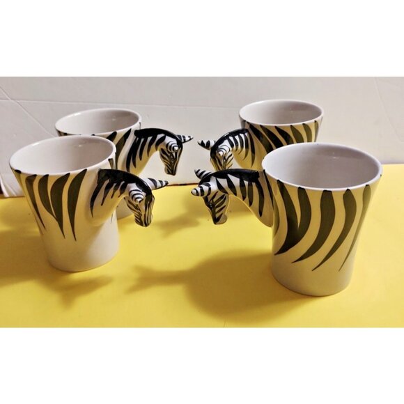 Pier 1 Imports Novelty Coffee Mug set of 4 , Zebra 3D handle - Picture 10 of 11